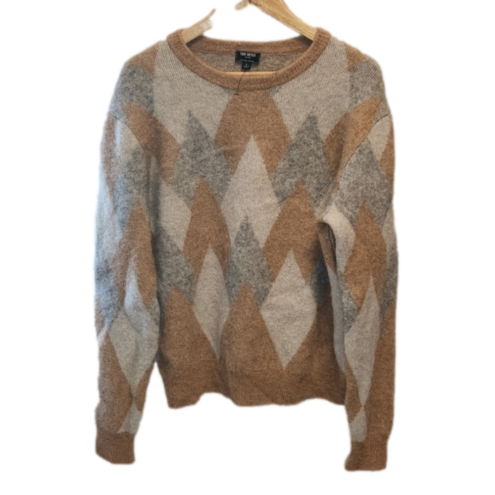 NWOT Todd Snyder Tan/gray Argyle wool/alpaca blend pullover sweater sz L